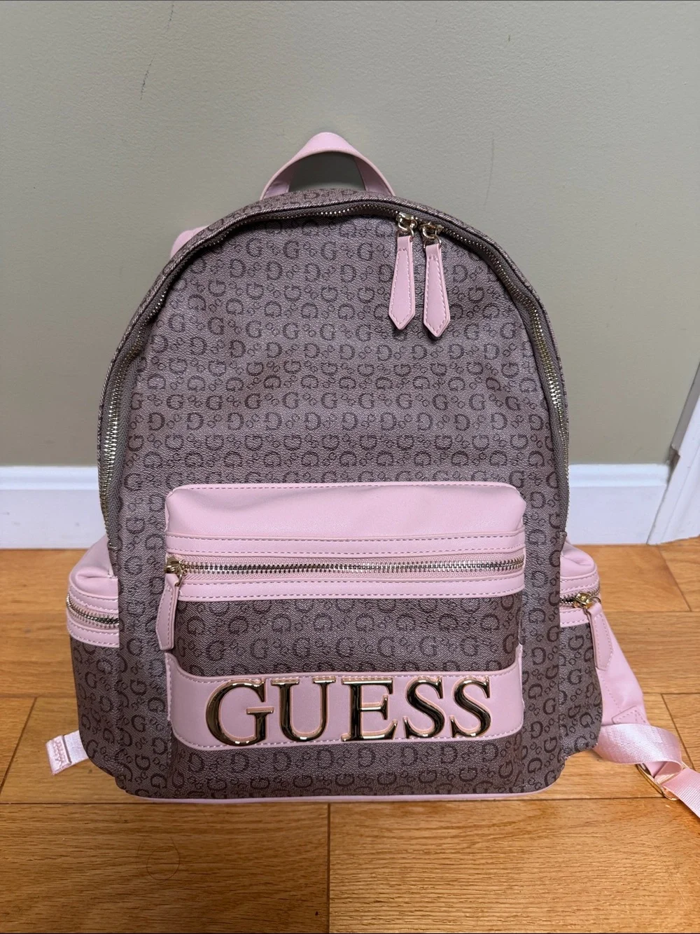 Guess | Bags | Guess Pink And Taupe Logo Monogram Backpack  display picture 1